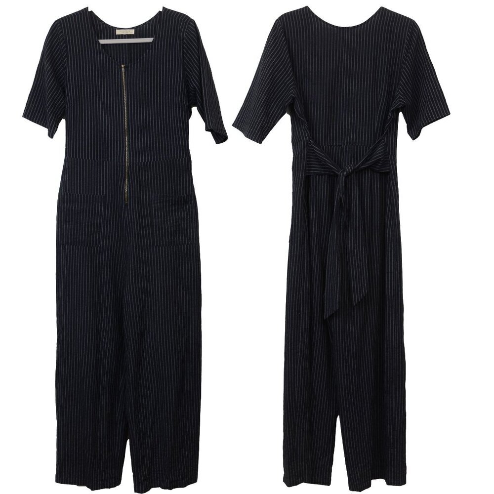 Polagram Size L Pin Stripe Full Zip Jumpsuit w/ Pockets Whimsigoth Goth Office